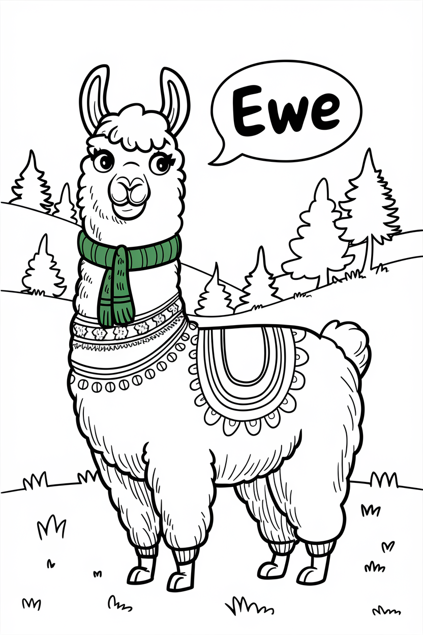 realistic llama coloring page