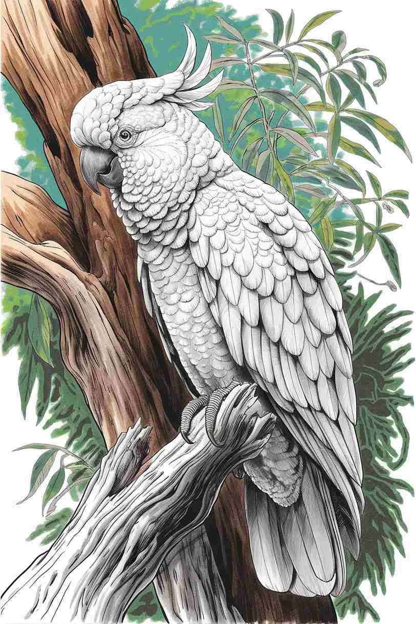 realistic cockatoo coloring page