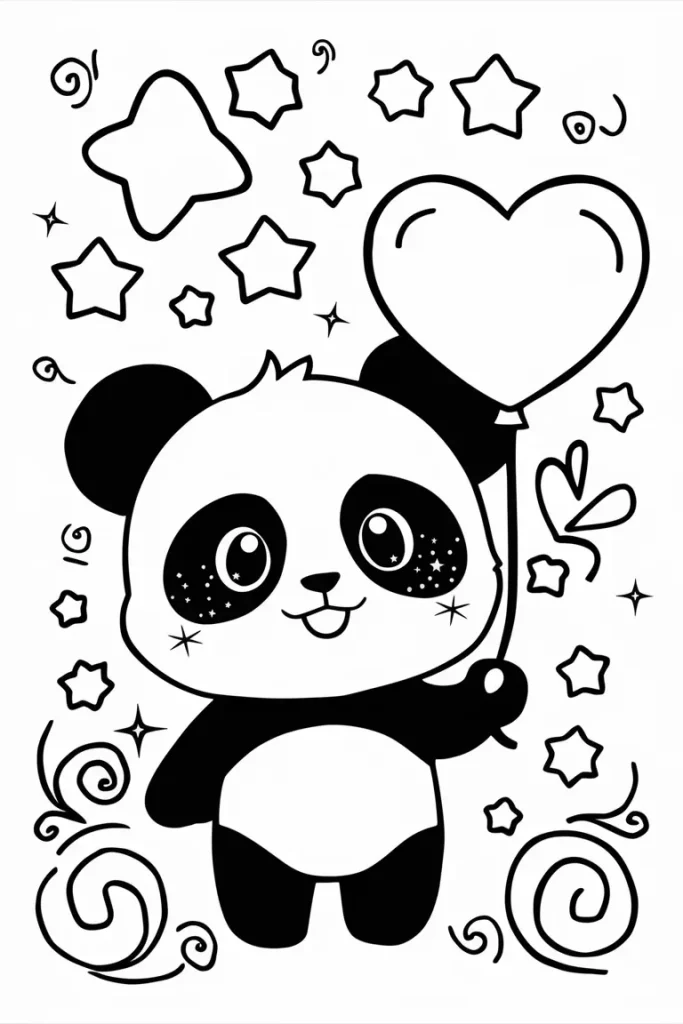 panda coloring pages kawaii