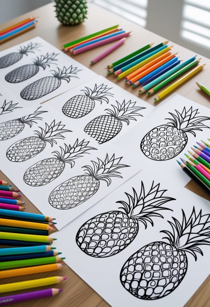 pineapple coloring page colored