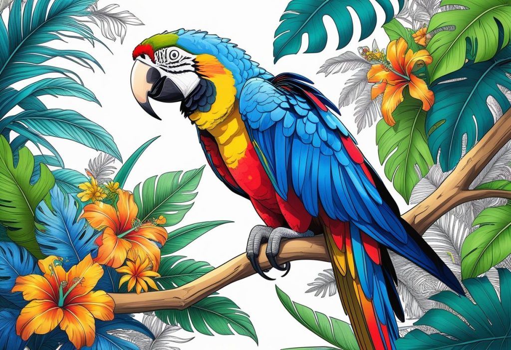 macaw bird coloring page