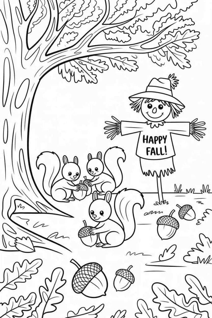 autumn leaves coloring pages for kids