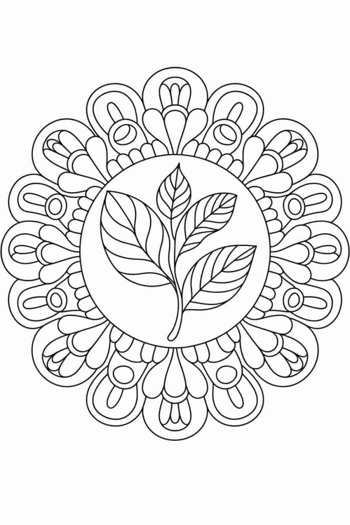 Autumn Leaf Mandala Coloring Page