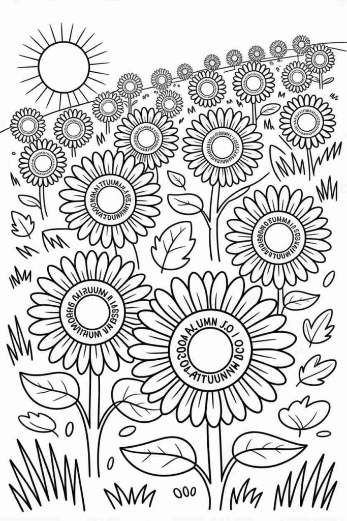 Autumn Sunflowers Coloring Page for Preschoolers
