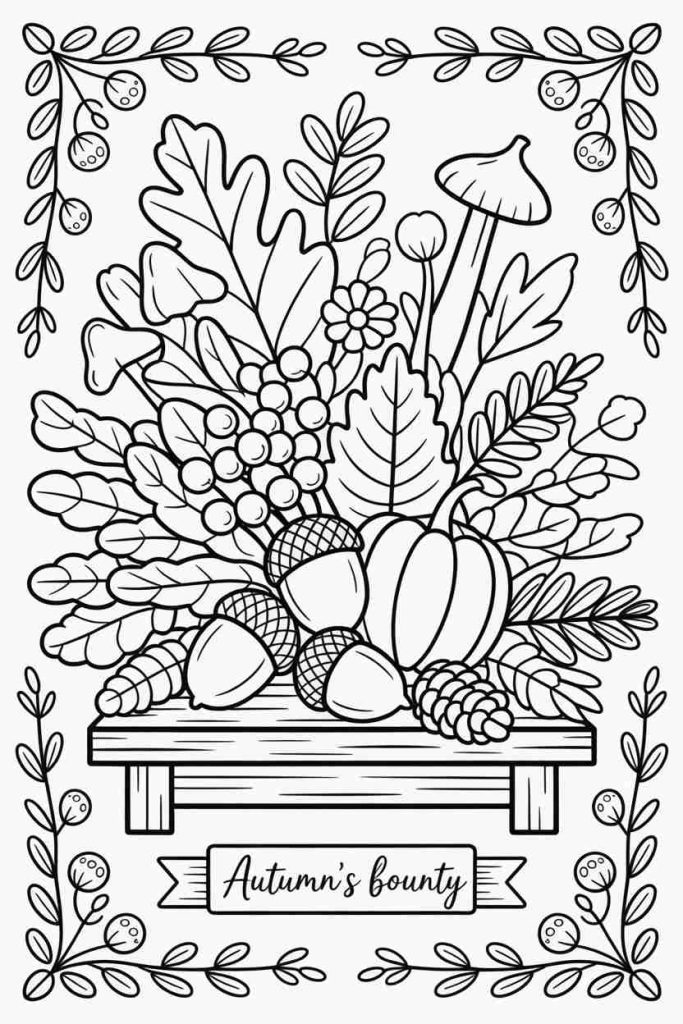 Autumn Berries and Leaves Coloring Sheet