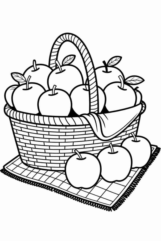 Preschool Apple Basket Coloring Sheet