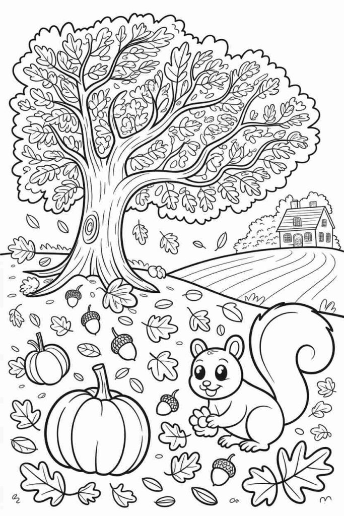 Printable Halloween Ghost on Broom in Fall Coloring Page