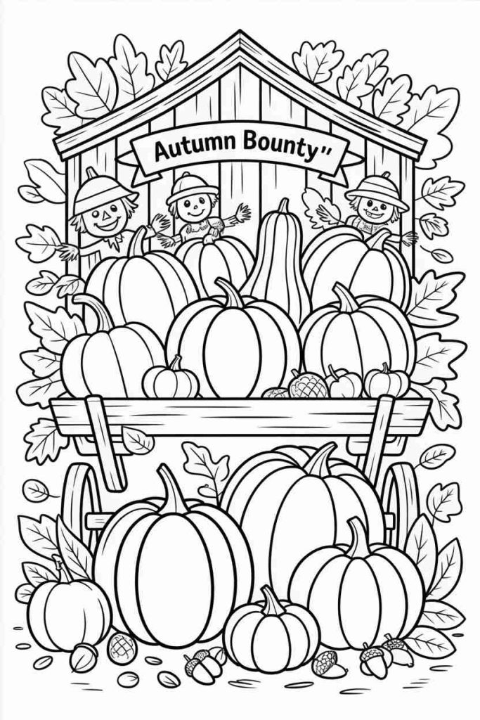Pumpkin & Gourd Fall Coloring Page