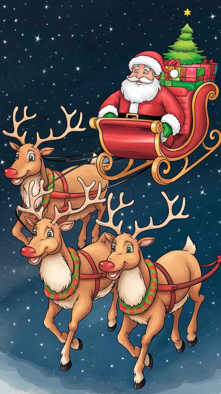 santa and reindeer coloring pages