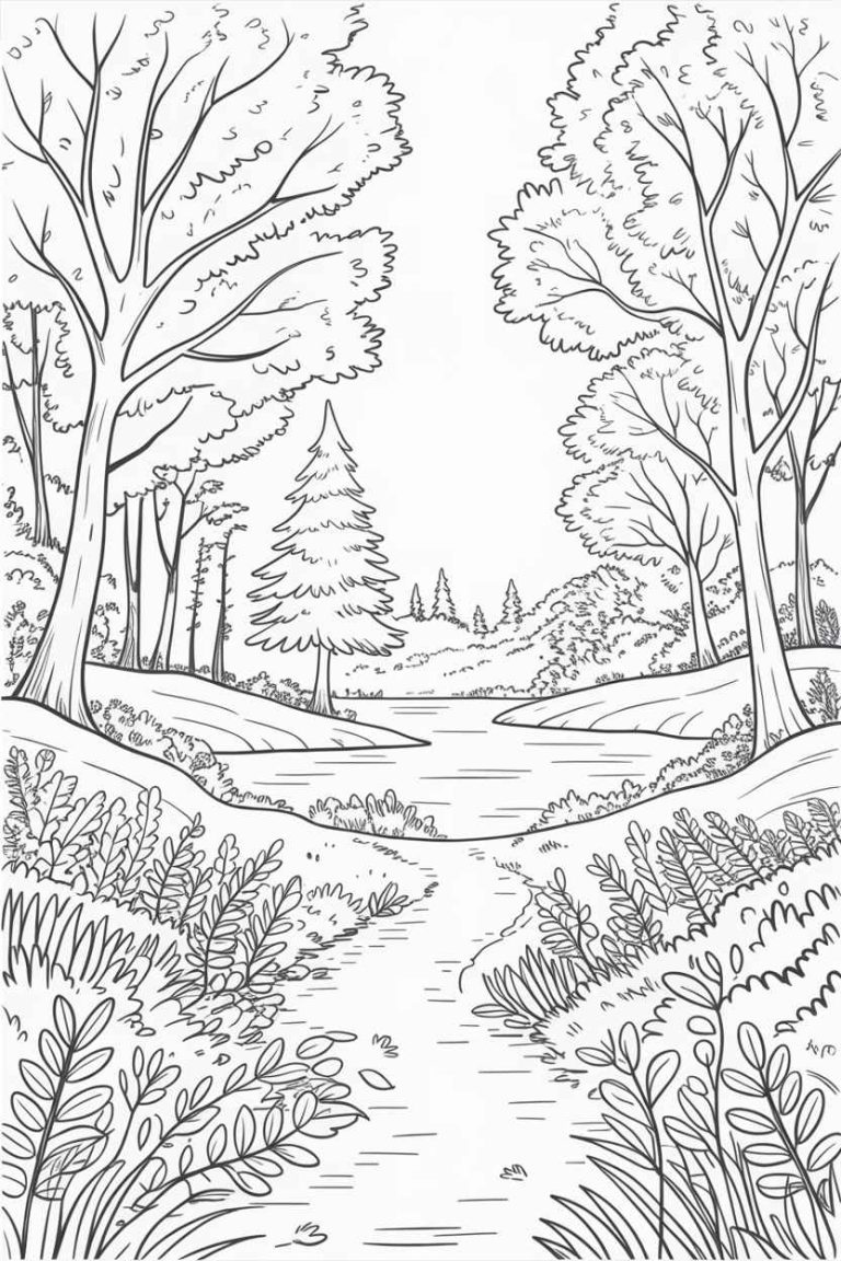 55+Fall Landscape Coloring Pages | Free Printable for Kids & Adults